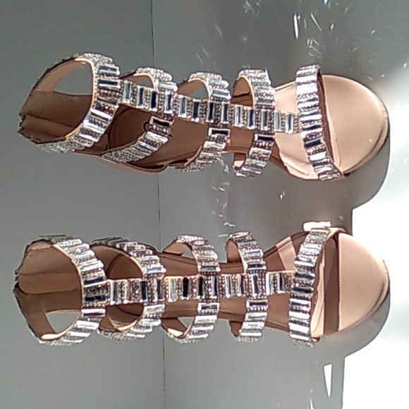 Womens Size 7 Nude Color Jewelled Zip Up 5 Inch Heels - Picture 4 of 8